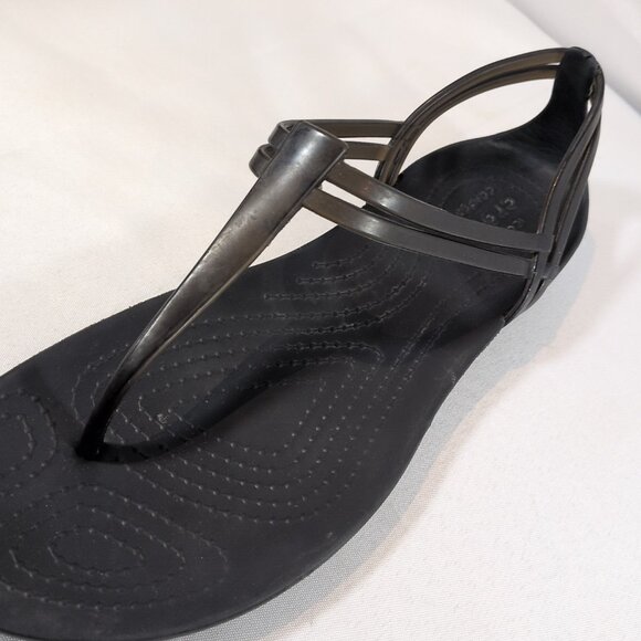 Crocs Women's Size 7 Isabella T Strap Black Sandals 202467 Thong Flats Shoes - Picture 14 of 16